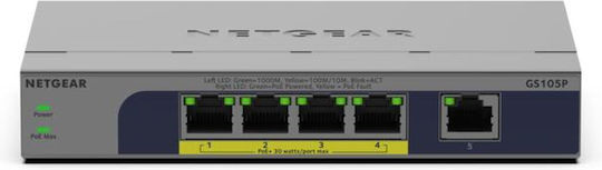NetGear GS105P-300EUS Unmanaged L2 PoE Switch με 5 Θύρες Gigabit (1Gbps) Ethernet