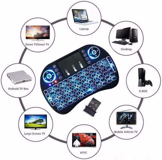 I8 Backlit Wireless Keyboard with Touchpad English US