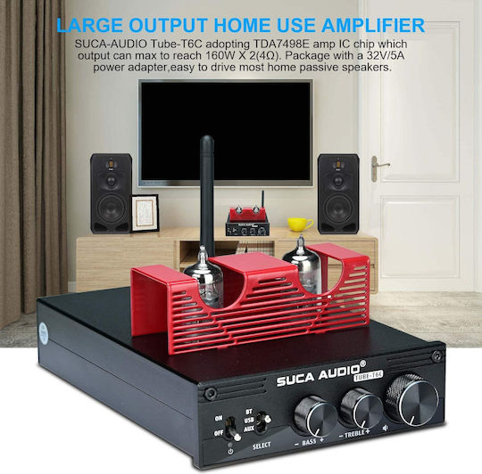 Amplificator Hi-Fi Stereo Integrat cu Tub 160W/4Ω X0019J8XEJ cu Tub Vid 6K4 cu Control Volum, Bass, Înalte, Suca Audio