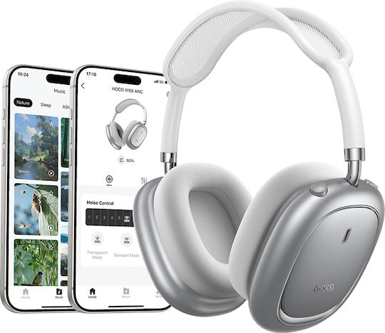 Hoco W68 Calma Безжични / Жични Over Ear Слушалки с 45 Часа Работа Сребристи