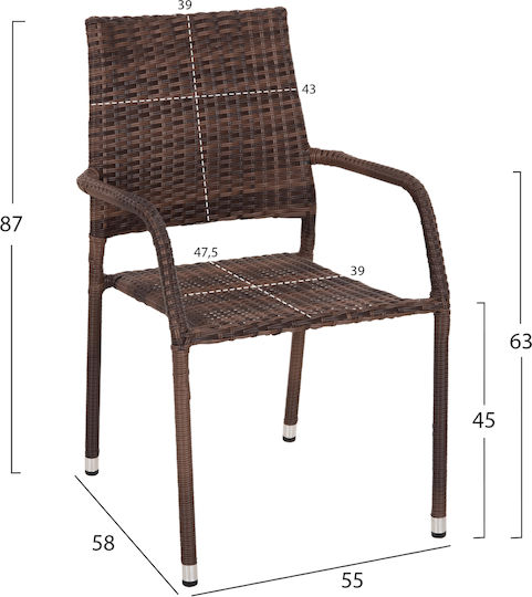 Καρέκλα Εξωτερικού Χώρου Rattan Morner Καφέ 55x58x87εκ.