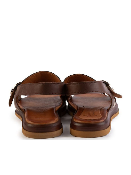 Leather Women's Flat Sandals Brown