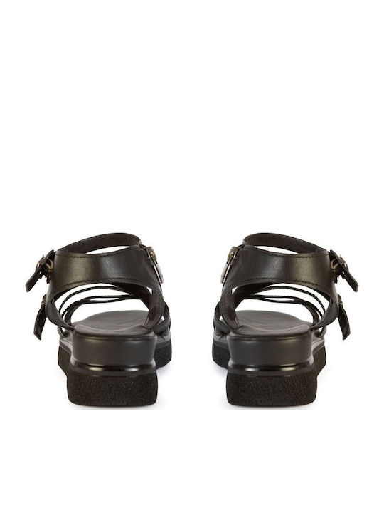 Δερμάτινα Γυναικεία Σανδάλια Flatforms Μαύρα