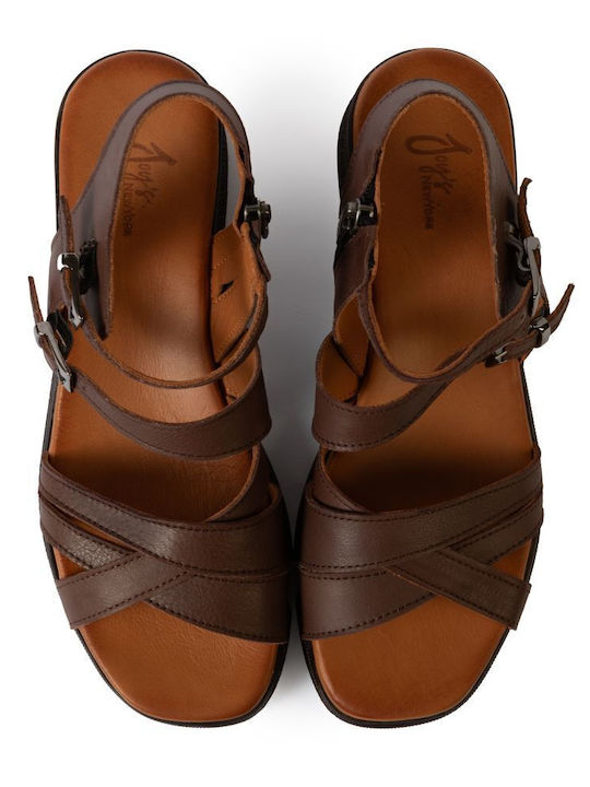 Leather Women's Flat Sandals Flatforms Brown