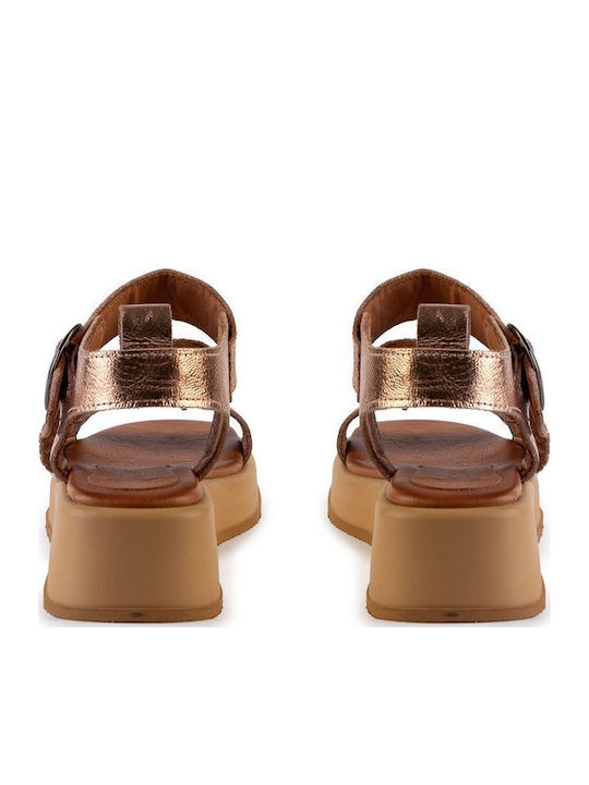 Δερμάτινα Γυναικεία Σανδάλια Flatforms Bronze