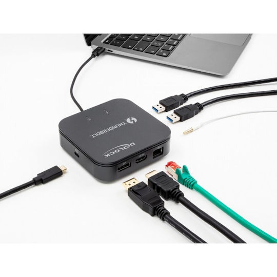 DeLock 87789 Thunderbolt 3 Docking Station with HDMI/DisplayPort PD Ethernet and 2 Monitor Connection Gray