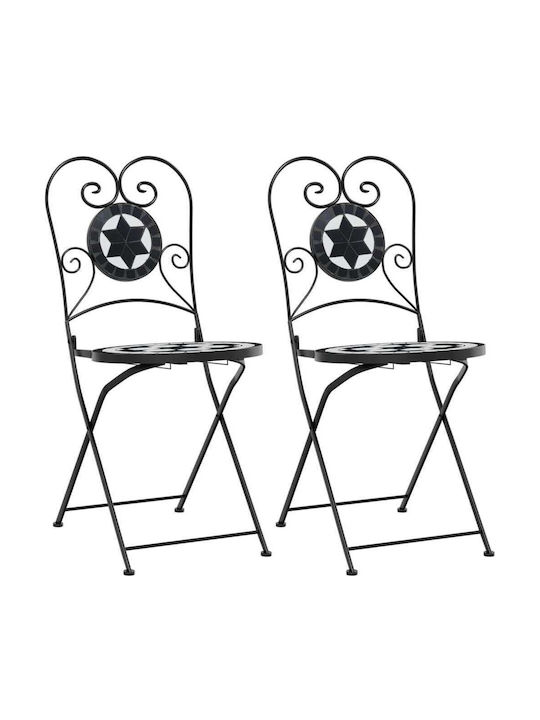 Outdoor Chair Metallic Black/white 2pcs 38x45.5x89.5cm
