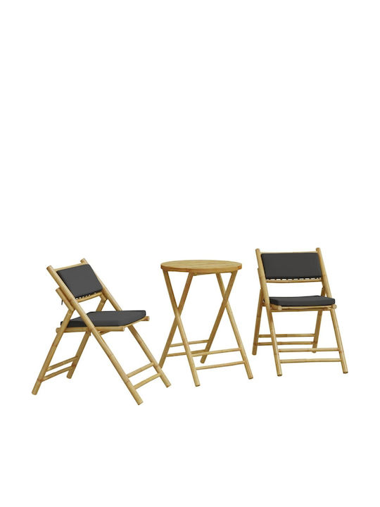 Outdoor Chair Bamboo Grey with Cushion 3pcs 59x51x87cm