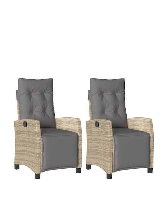 Außenliege Rattan Mixed Beige mit Kissen 2Stück 57x66x93cm.