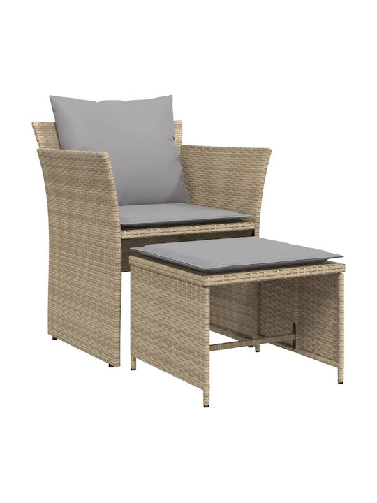 Fotoliu de exterior Rattan Bej cu pernă 50x50x36cm