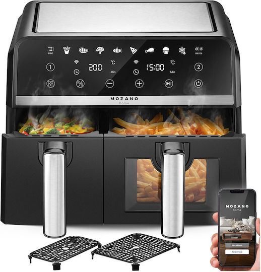 Mozano Home Mozano Home Heißluftfritteuse mit Wi-Fi & Doppelter Abnehmbarer Behälter 9l Schwarz