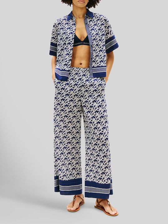 Women's Fabric Trousers with Rubber Band Navy