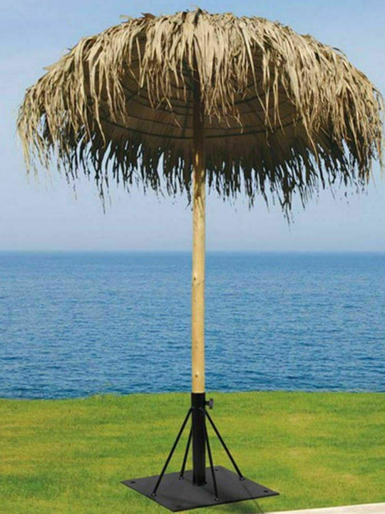 Professional Circular Wicker Umbrella Wooden Beige Diameter 2m