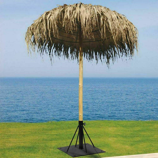 Professionell Garten & Terrassen Sonnenschirm Bodenständer Rund Geflecht Holz Beige mit Ständer Ø2m