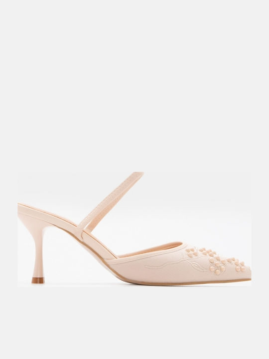 Pointed Toe Heels With Medium Beige Heel