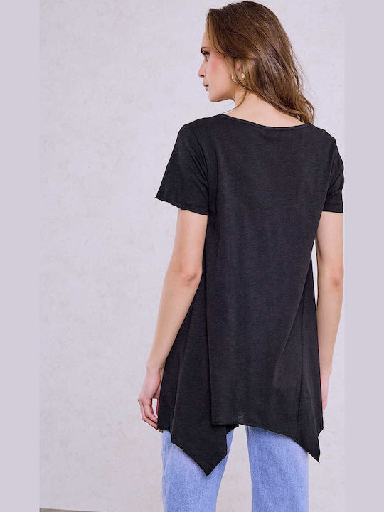 Celestino Γυναικεία Μπλούζα Ασύμμετρο Τελείωμα Loose Fit Μαύρο