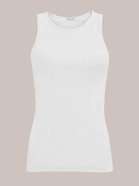 Celestino Γυναικεία Μπλούζα Αμάνικη Ριπ Slim Fit Λευκό