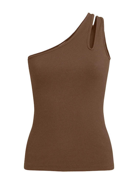 Celestino Damenbluse Rippen Ein Schulter Slim Fit Braun