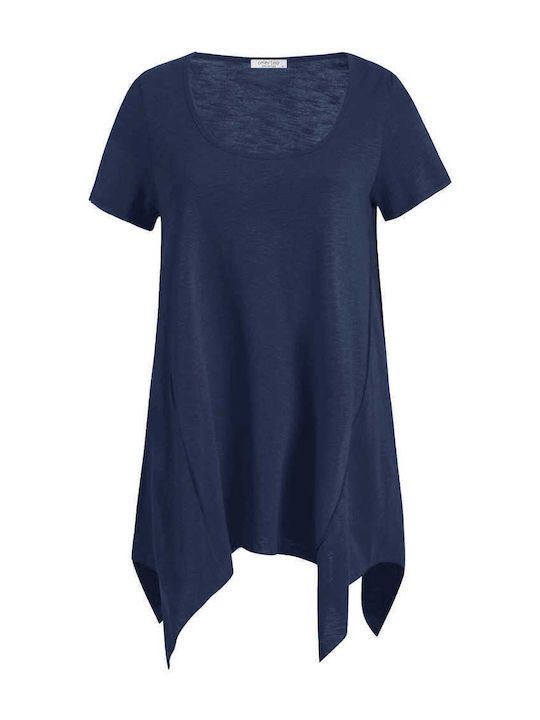 Celestino Women's Blouse Asymmetric Hem Loose Fit Dark Blue
