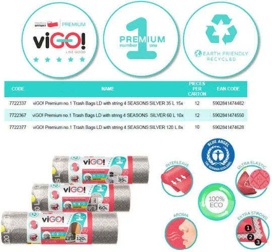 Vigo Kombucha Торби За Смет Капацитет 35л 62x54см 15 Бройки Зелени