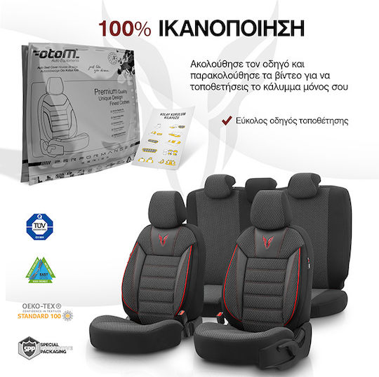 Otom Toro Design Universal Car Seat Covers Cotton Fabric Set Front Rear 11 Pieces Black Grey Ot-902