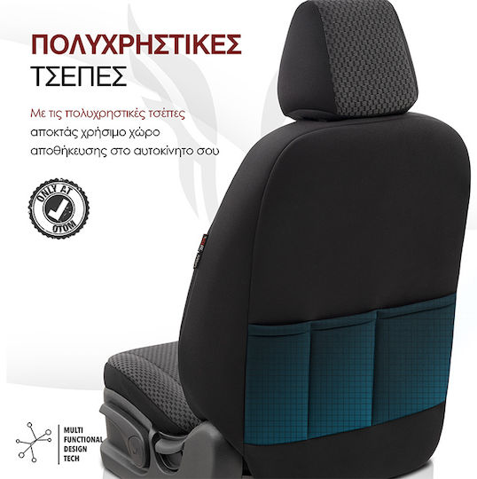 Otom Toro Design Universal Car Seat Covers Cotton Fabric Set Front Rear 11 Pieces Black Grey Ot-902