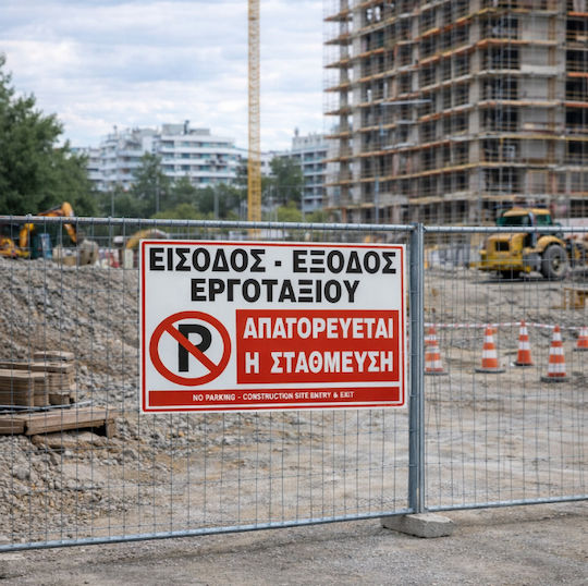 Εισοδοσ-εξοδος Εργοταξιου Απαγορευεται Η Σταθμευση Πινακιδα Αλουμινιου 40χ60 Infosign 11002
