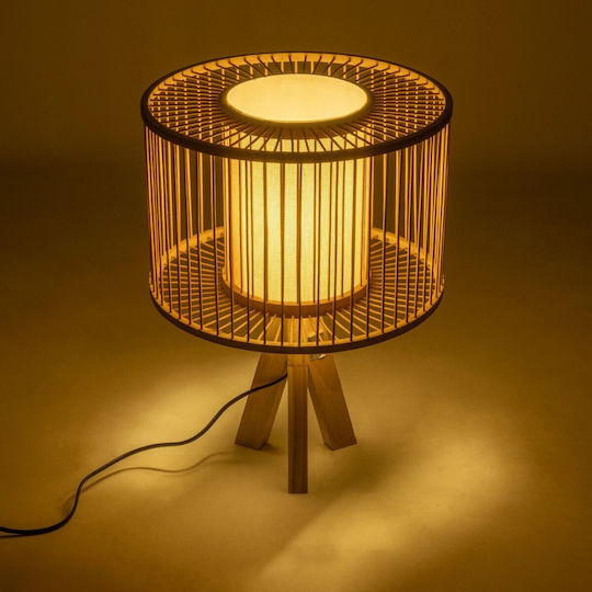 GloboStar Wooden Table Lamp for E27 Socket with Beige Shade and Base