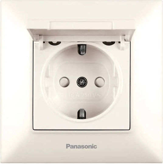 Panasonic Μονή Πρίζα Ρεύματος με Καπάκι Εκρού