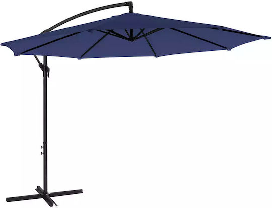 Umbrelă Suspendată Rotundă Metalică Albastru cu Bază de Susținere Φ3m