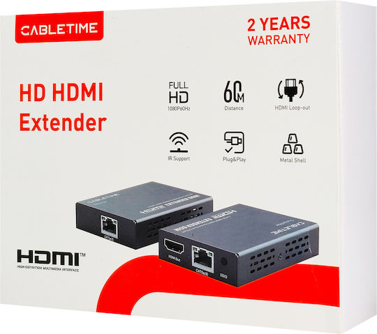 Cabletime Hdmi Video Extender Ct-hehd-fg60 Μέσω Καλωδίου Rj45 1080p/60hz Έως 60m Cabletime