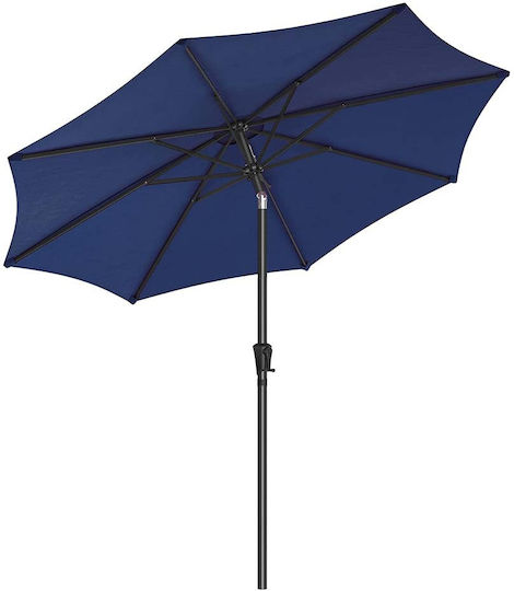 Umbrelă Rotundă Metalică Navy Blue cu Bază de Susținere Φ3m