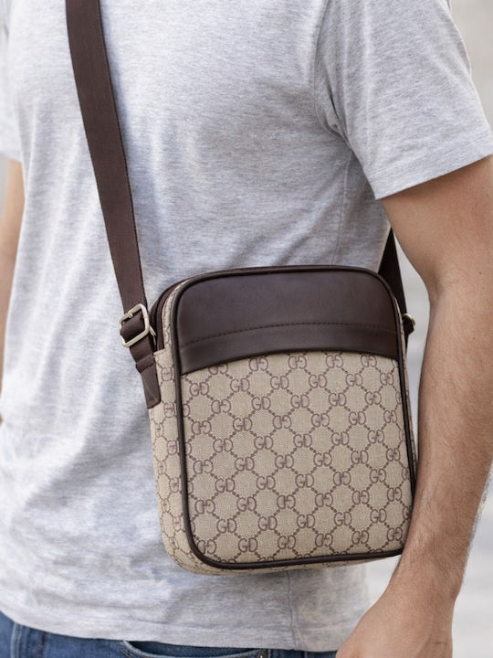 Geantă Bărbătească de Umăr / Tip Crossbody din Piele Bej