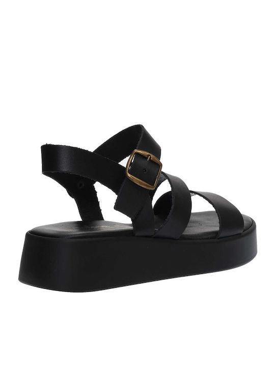 Leather Women's Flat Sandals Flatforms Black