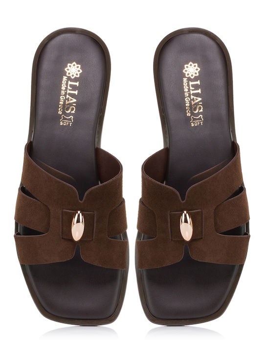 Leather Women's Flat Sandals Brown
