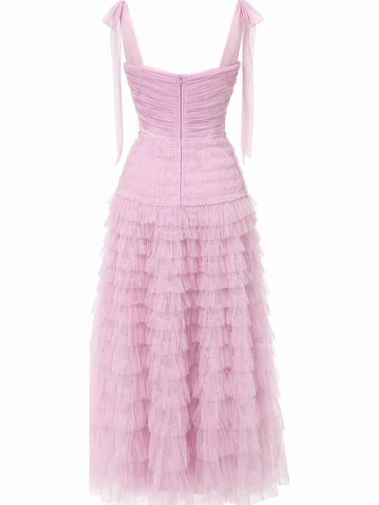 Summer Maxi Dress for Wedding Christening Satin with Tulle Pink