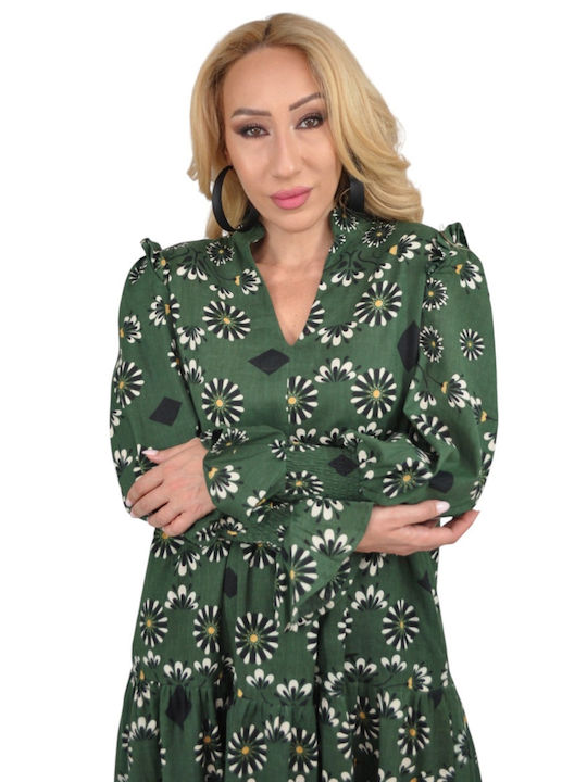 Midi Dress with Ruffles Green