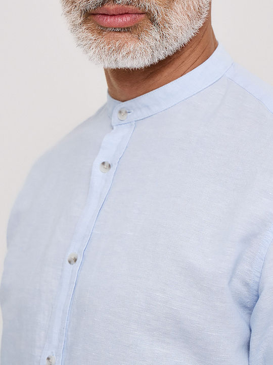 Long Sleeve Linen Shirt in Regular Fit Light Blue