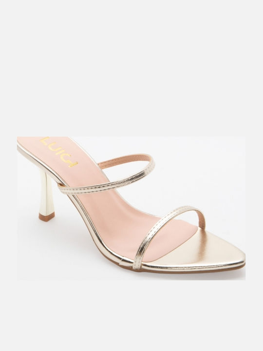 Mules With High Heel In Gold Colour