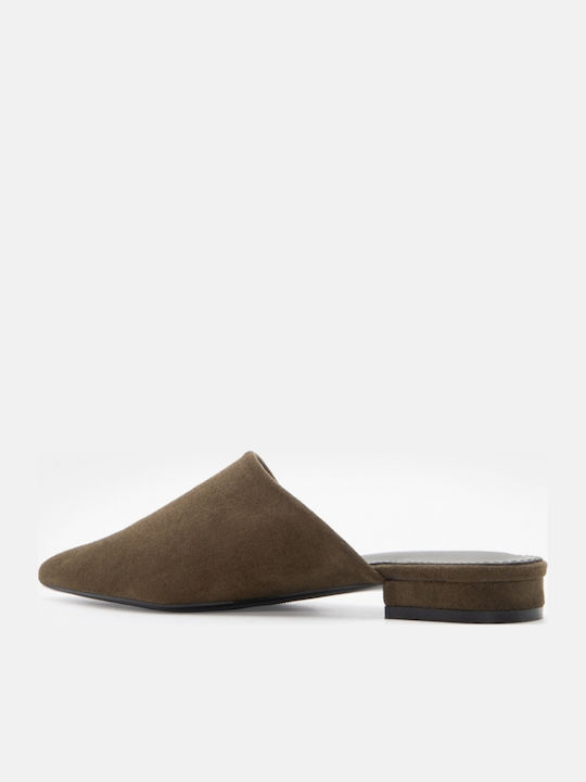Flat Suede Mules σε Χακί Χρώμα
