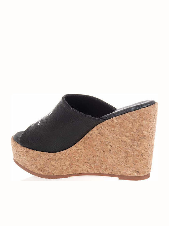 Replay Leather Mules with High Heel in Black Colour