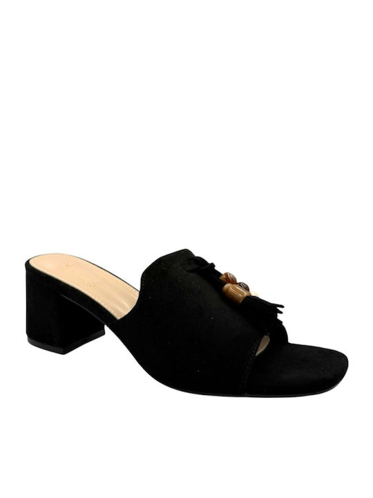 Suede Mules με Χαμηλό Τακούνι σε Μαύρο Χρώμα