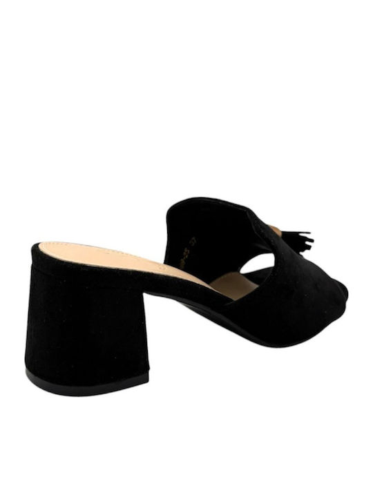 Suede Mules με Χαμηλό Τακούνι σε Μαύρο Χρώμα