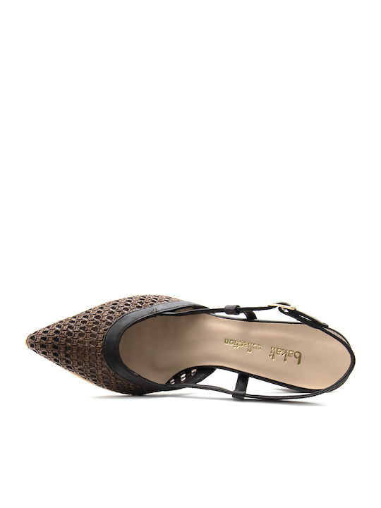 Leather Pointed Heels with Strap & Medium Heel Brown