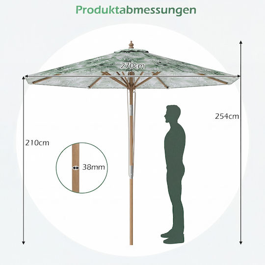 Umbrelă Rotundă Din Lemn Verde Φ2.7xÎ2.7m