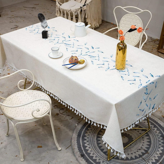 FRIPIA Față De Masă Din In Cu Broderie Albastră 120x180cm