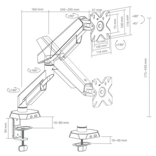 Sbox Schreibtisch Monitorständer mit Verlängerungsarm Weiß (GMS-3210)