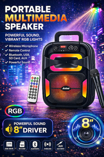 Andowl Karaoke Speaker with Wired Microphone and Lighting Effects Q-T38 New FD-QT38-NEW Black