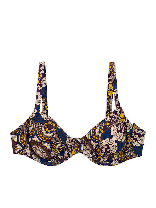 Plus Size Women's Bikini Swimsuit Underwire Flexfit Cups Ethnic Blue
