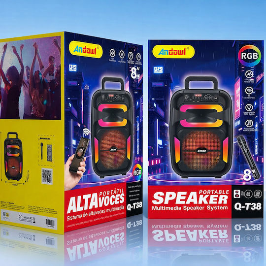 Andowl Karaoke Speaker with Wired Microphone and Lighting Effects Q-T38 New FD-QT38-NEW Black